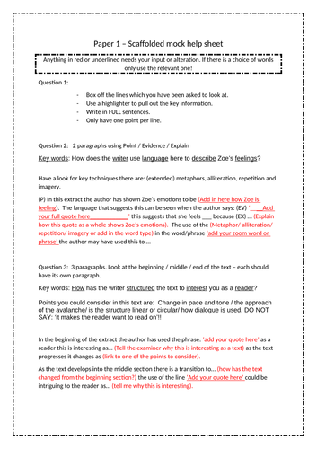 The Silent night - AQA paper 1 helps sheet (Reading)