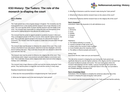 KS3 History: The Tudors: The role of the monarch in shaping the court