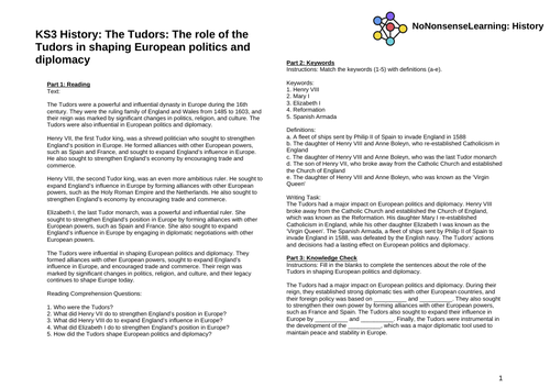 KS3 History: The Tudors: The role of the Tudors in shaping European politics and diplomacy
