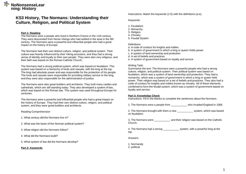 KS3 History, The Normans: Understanding their Culture, Religion, and Political System