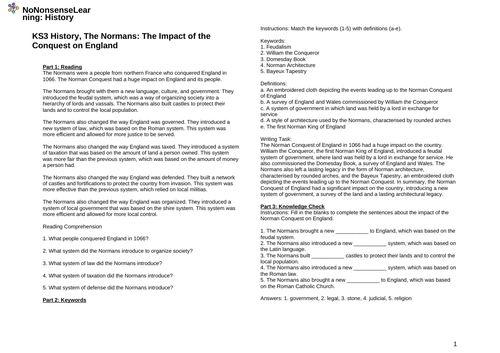 KS3 History, The Normans: The Impact of the Conquest on England