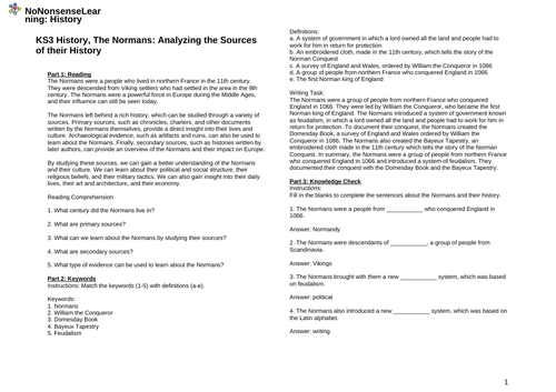 KS3 History, The Normans: Analyzing the Sources of their History