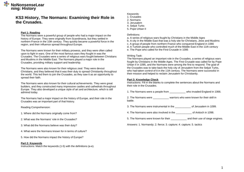 KS3 History, The Normans: Examining their Role in the Crusades.