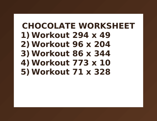 CHOCOLATE WORKSHEET 29