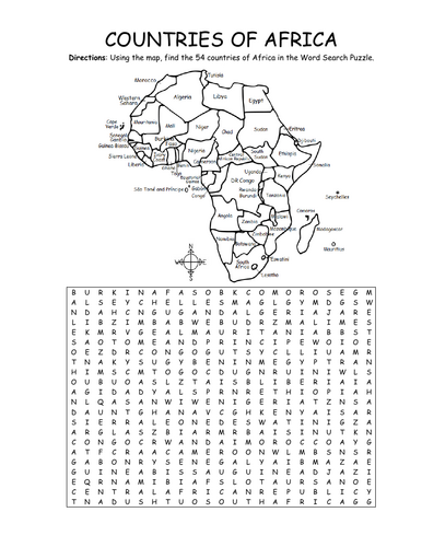 COUNTRIES OF AFRICA PRINTABLE MAP AND WORD SEARCH PUZZLE