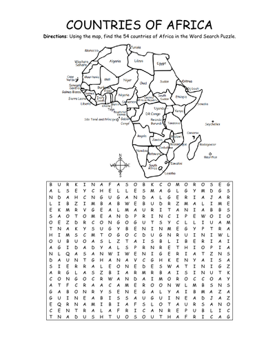 COUNTRIES OF AFRICA PRINTABLE MAP AND WORD SEARCH PUZZLE