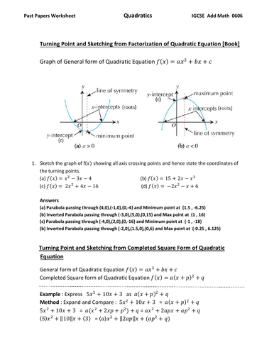 Cambridge Additional Mathematics 0606 and 4037 Topic Wise Past Paper Worksheets