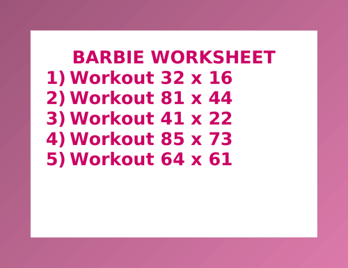 BARBIE WORKSHEET 1