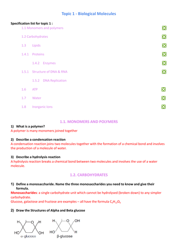 Biology A-level Topic 1 Notes