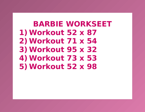 BARBIE WORKSHEET 16