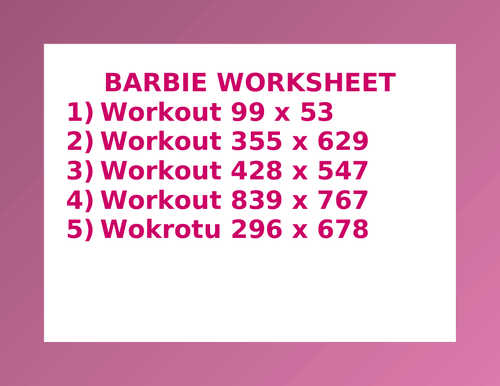 BARBIE WORKSHEET 18