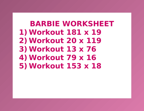 BARBIE WORKSHEET 19