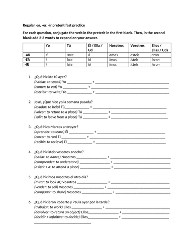 Regular -ar, -er, -ir preterit fast practice