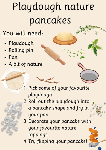 Playdough pack including recipe, sensory card, shopping list, numbers on pancakes