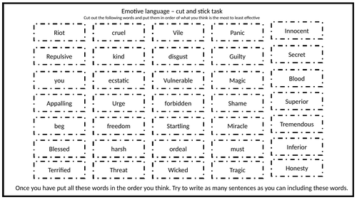 Emotive language - cut and stick