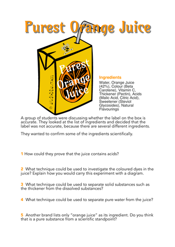 Purest Orange Juice worksheet.