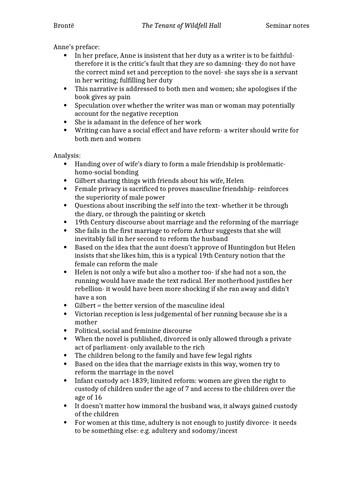 Lecture notes on The Tenant of Wildfell Hall