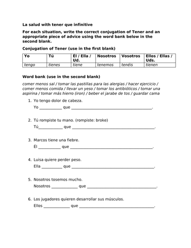 La salud with tener que infinitive