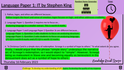 IT by Stephen King: Language Paper 1 SA