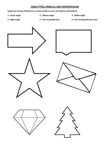 find acute, obtuse, reflex, right angles, parallel &perpendicular, in pictures