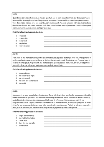 French GCSE Family and relationships