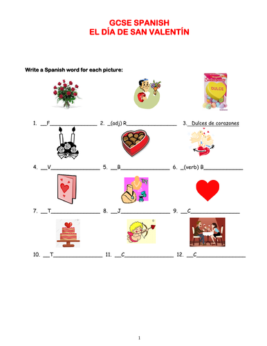 San Valentín worksheet - Spanish KS4