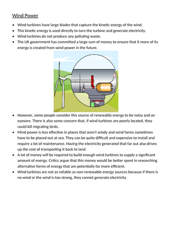 AQA GCSE Combined Science: Renewable Energy Activity