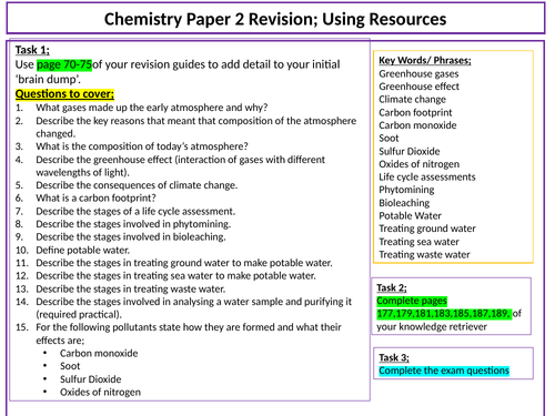 Chemistry Paper 2; AQA Combined Using resources