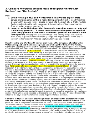 AQA POETRY Model essay comparing Power in The Prelude and My Last Duchess