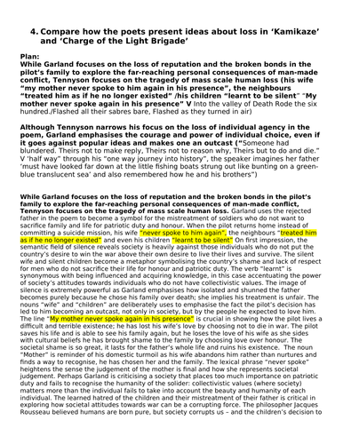 AQA POETRY GRADE 9 MODEL ESSAY COMPARING KAMIKAZE AND THE CHARGE OF THE LIGHT BRIGADE