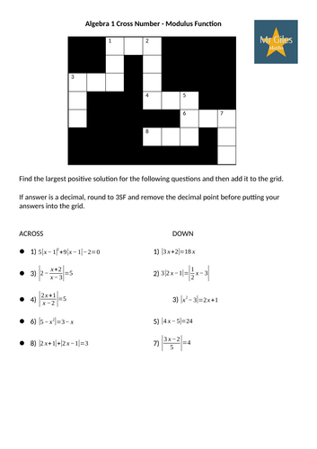 Modulus Function A Level Maths Cross Number