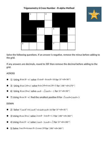 R-Alpha Method A Level Maths Cross Number