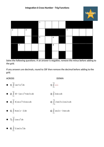 Integration Trig Functions A Level Maths Cross Number