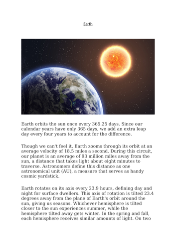 Science Earth information and questions