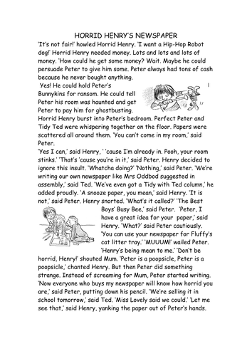 Horrid Henry's Newspaper and questions