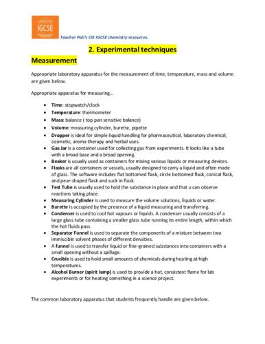 Uses of laboratory apparaus of IGCSE students