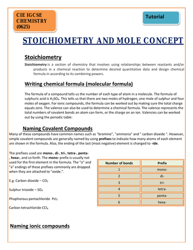 Stoichiometry and mole concept | Teaching Resources