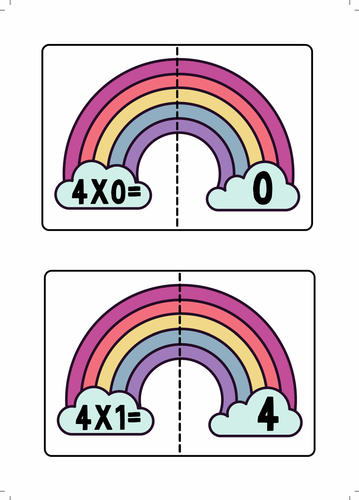 4 Times Table Rainbow Matching Game