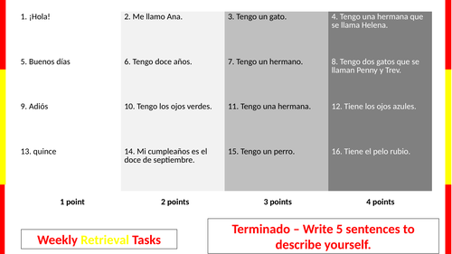 Spanish retrieval task -describe yourself and family.