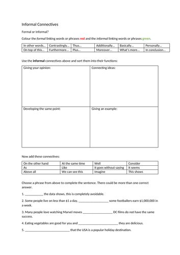 Informal Linking Words and Connectives