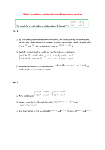 Making connections between rotation matrices and trig identities