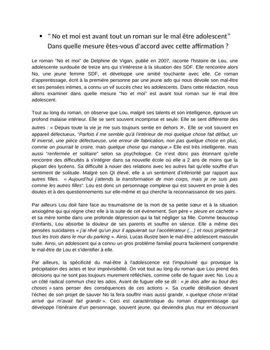 3 ESSAYS ON NO ET MOI 1. Le mal être adolescent 2. La marginalisation 3 ...