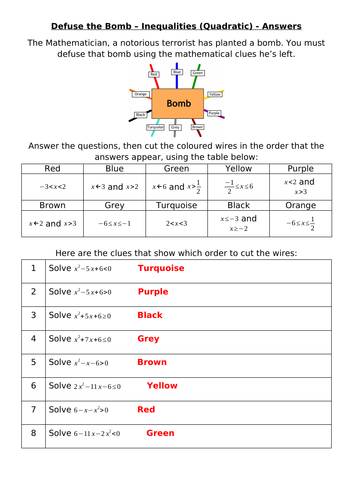 Defuse The Bomb - Inequalities (Quadratic)