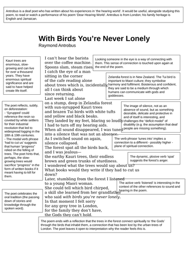 Raymond Antrobus - 'With Birds...' analysis/annotation