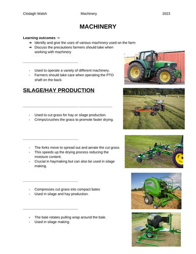 Machinery - LC Ag Science  including fillable student notes