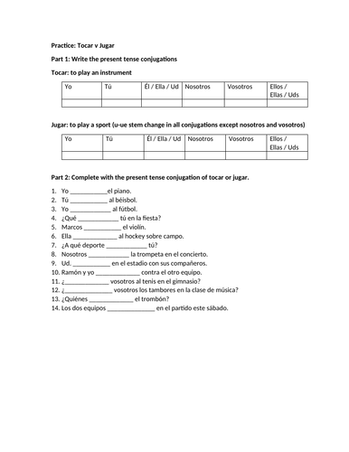 Practice: Tocar v Jugar
