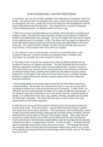 GCSE Sociology Paper 1 model exam answers