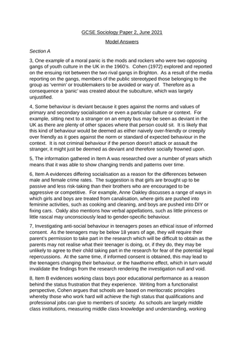 GCSE Sociology Paper 2 Model answers
