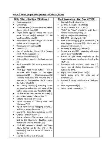 Eduqas A-level Music Rock & Pop Comparison Sample Question: "Bad Guy"