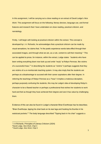 David Lodge Nice Work Essay Exemplar
